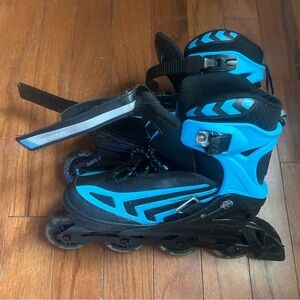 Blue and Black Rollerblades